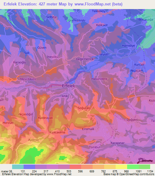 Erfelek,Turkey Elevation Map