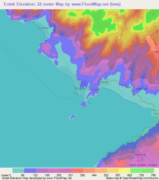 Erdek,Turkey Elevation Map