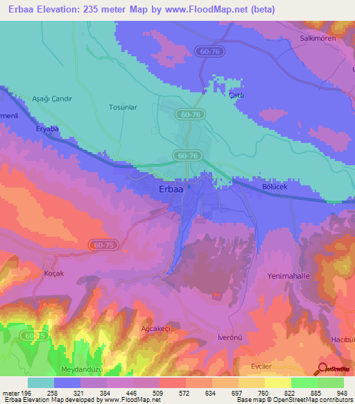 Erbaa,Turkey Elevation Map