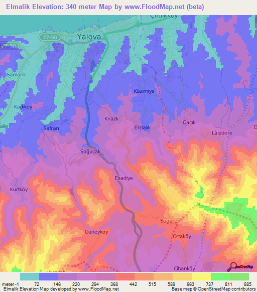 Elmalik,Turkey Elevation Map