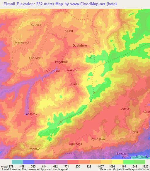 Elmali,Turkey Elevation Map