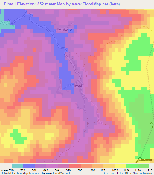 Elmali,Turkey Elevation Map