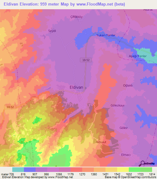 Eldivan,Turkey Elevation Map