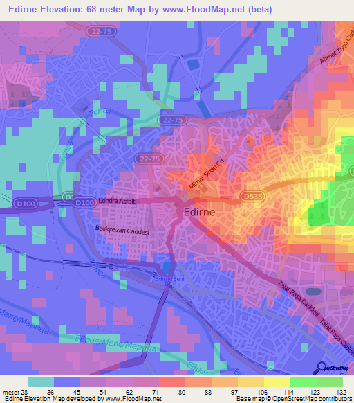 Edirne,Turkey Elevation Map