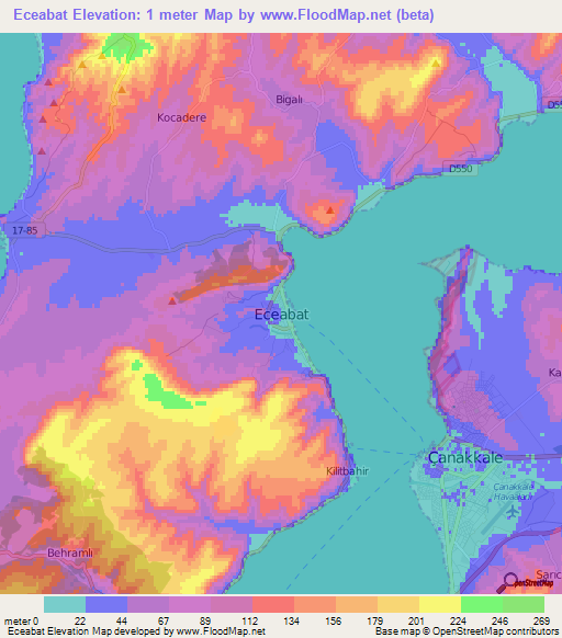 Eceabat,Turkey Elevation Map