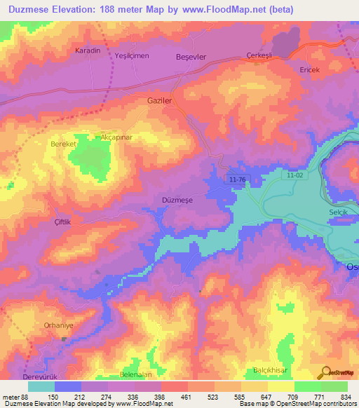 Duzmese,Turkey Elevation Map