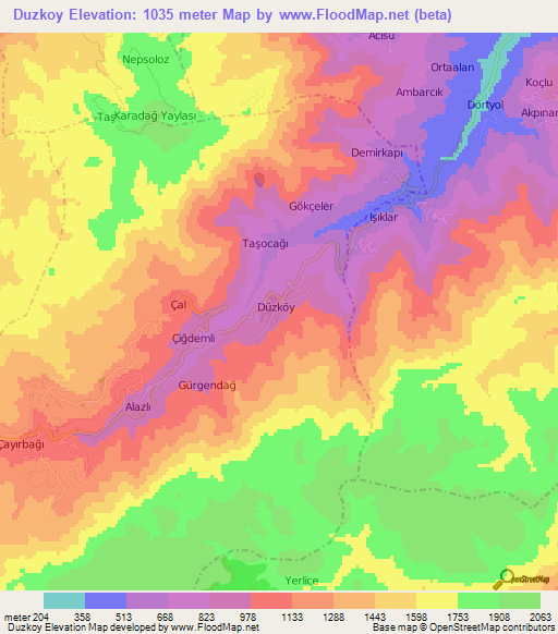 Duzkoy,Turkey Elevation Map