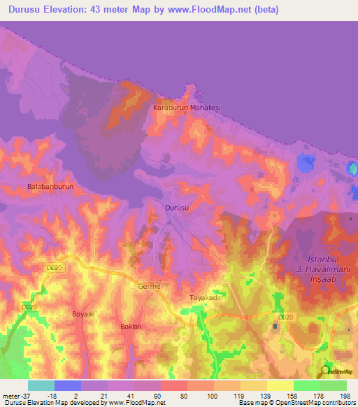 Durusu,Turkey Elevation Map