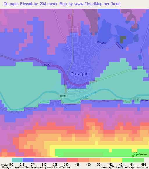 Duragan,Turkey Elevation Map