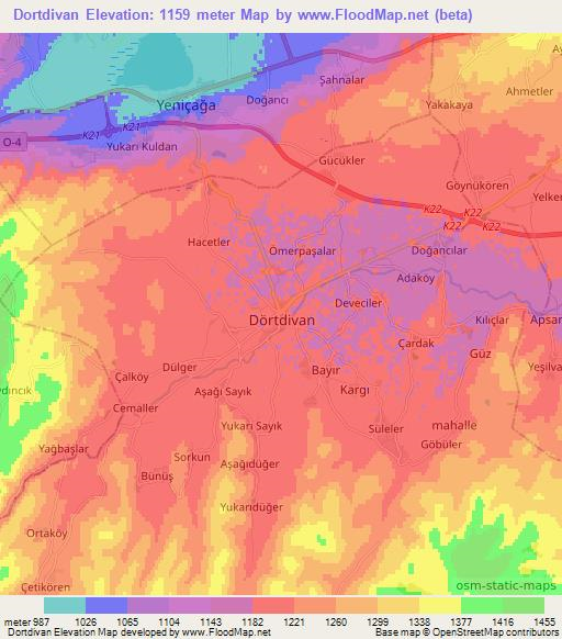 Dortdivan,Turkey Elevation Map