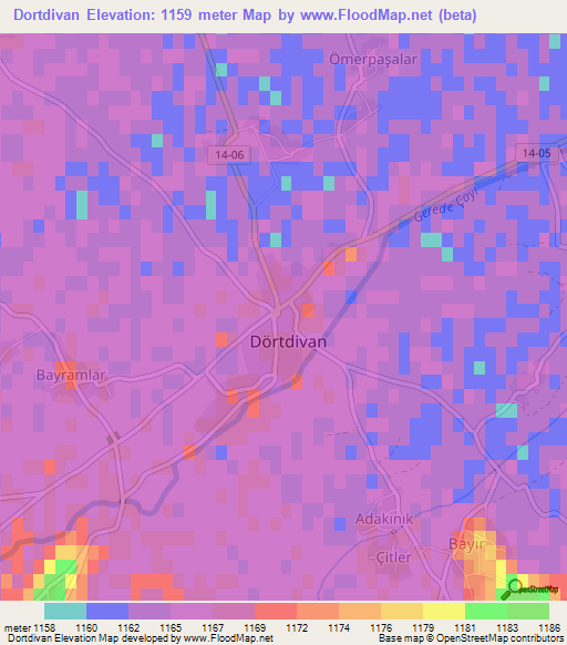 Dortdivan,Turkey Elevation Map