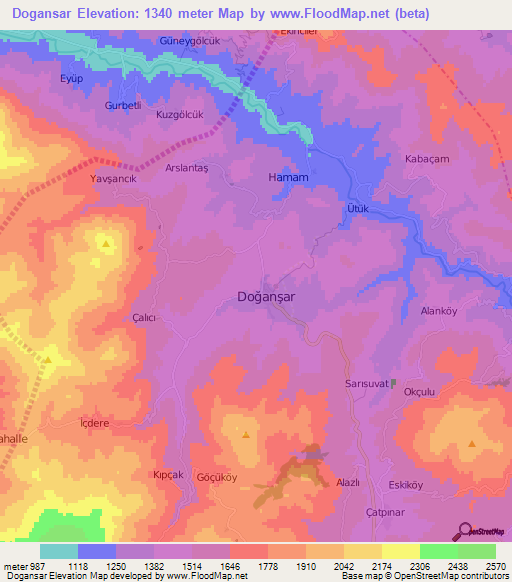 Dogansar,Turkey Elevation Map