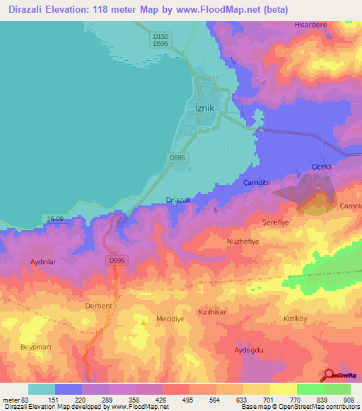 Dirazali,Turkey Elevation Map