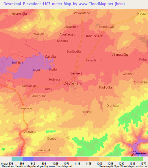 Devrekani,Turkey Elevation Map