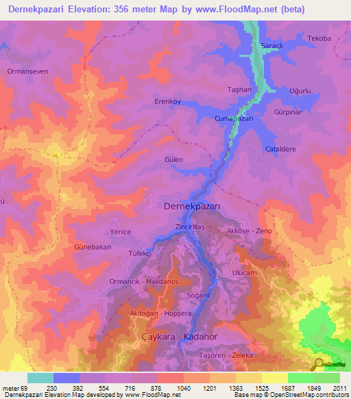 Dernekpazari,Turkey Elevation Map