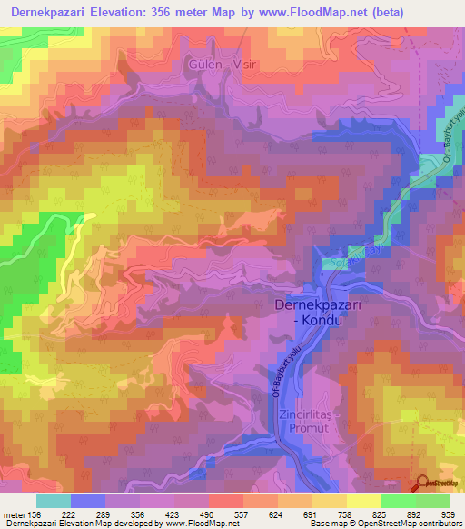 Dernekpazari,Turkey Elevation Map