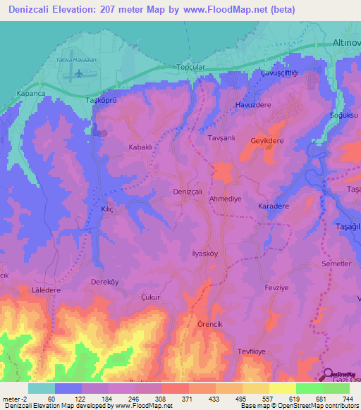 Denizcali,Turkey Elevation Map