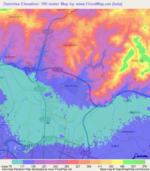 Demirtas,Turkey Elevation Map