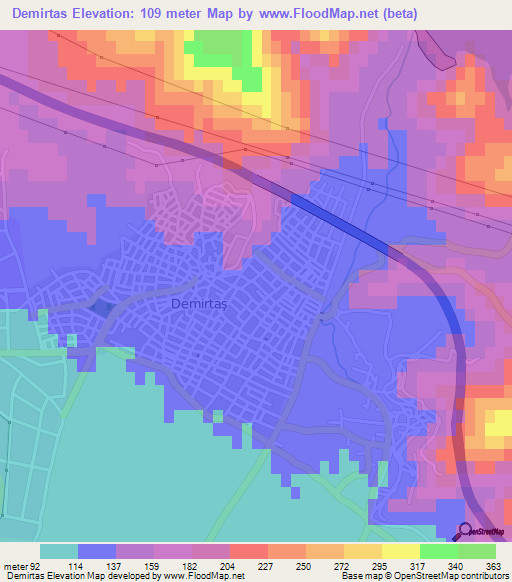 Demirtas,Turkey Elevation Map