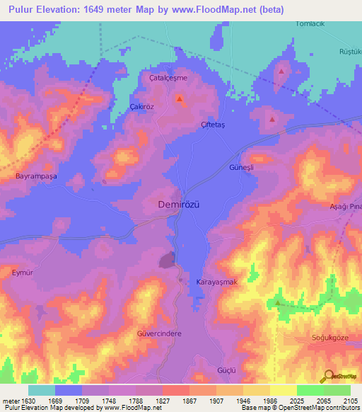 Pulur,Turkey Elevation Map