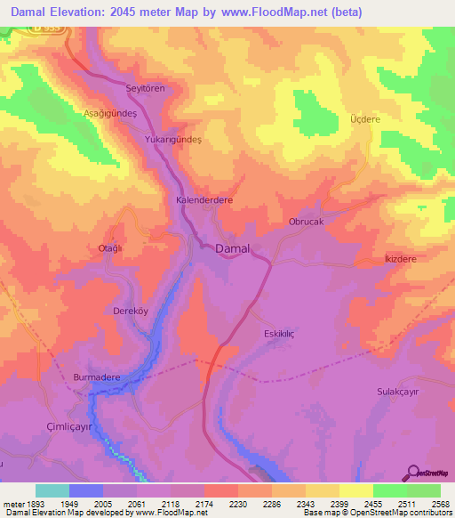 Damal,Turkey Elevation Map