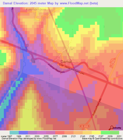 Damal,Turkey Elevation Map