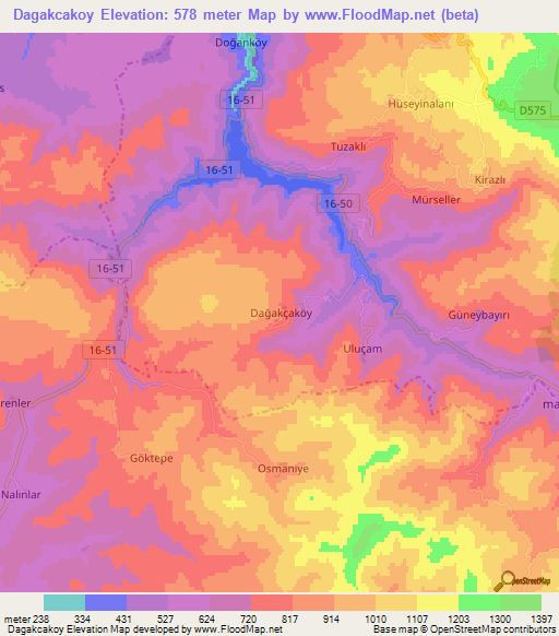 Dagakcakoy,Turkey Elevation Map