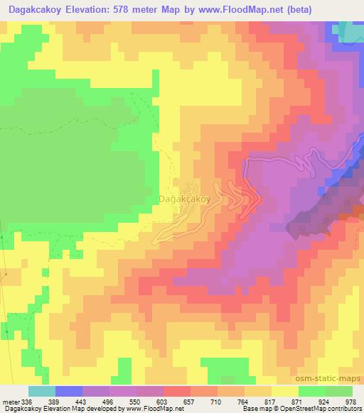 Dagakcakoy,Turkey Elevation Map