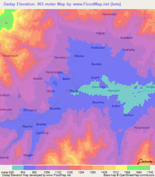 Daday,Turkey Elevation Map