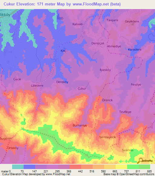 Cukur,Turkey Elevation Map