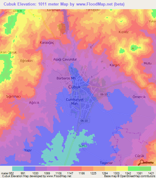 Cubuk,Turkey Elevation Map