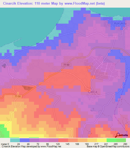 Cinarcik,Turkey Elevation Map