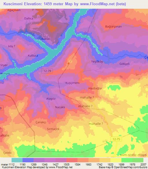 Kuscimeni,Turkey Elevation Map