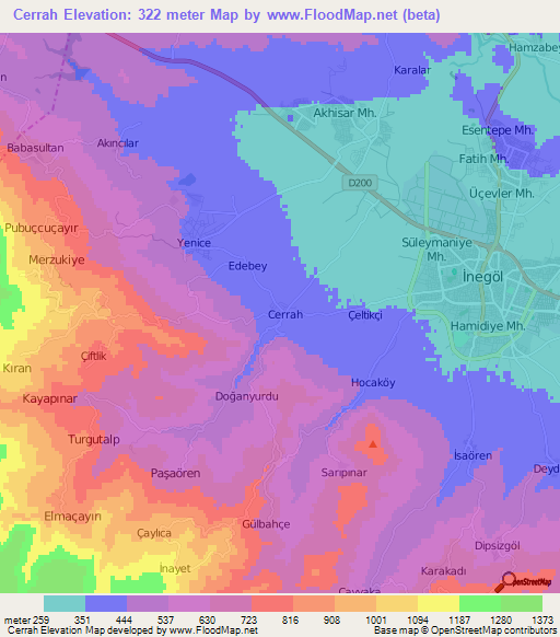 Cerrah,Turkey Elevation Map