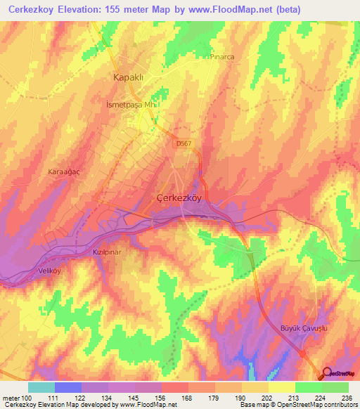 Cerkezkoy,Turkey Elevation Map