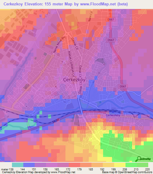 Cerkezkoy,Turkey Elevation Map