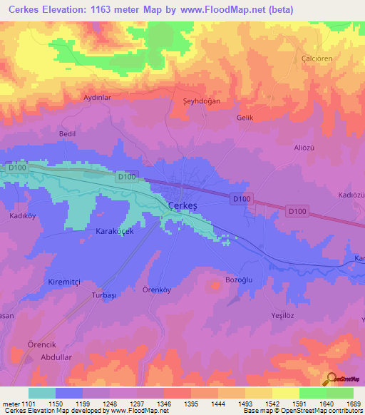 Cerkes,Turkey Elevation Map