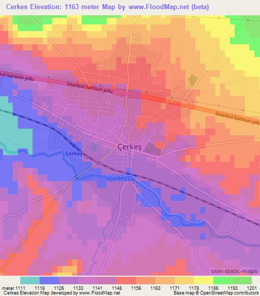 Cerkes,Turkey Elevation Map