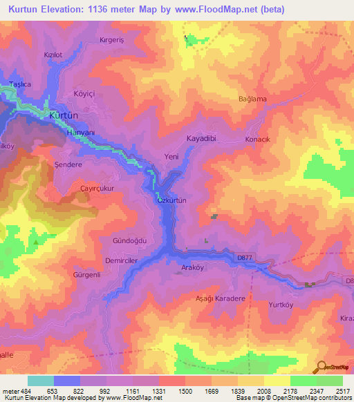 Kurtun,Turkey Elevation Map