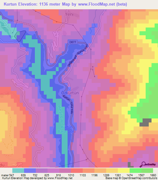 Kurtun,Turkey Elevation Map