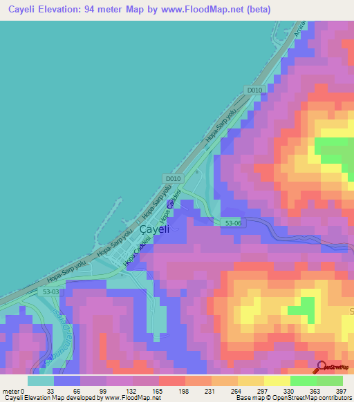 Cayeli,Turkey Elevation Map