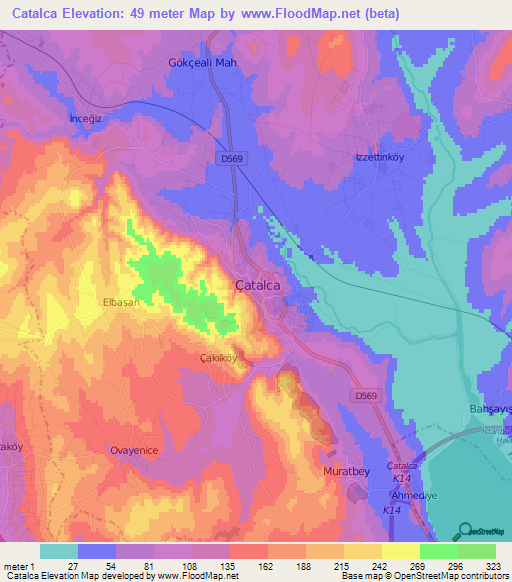 Catalca,Turkey Elevation Map