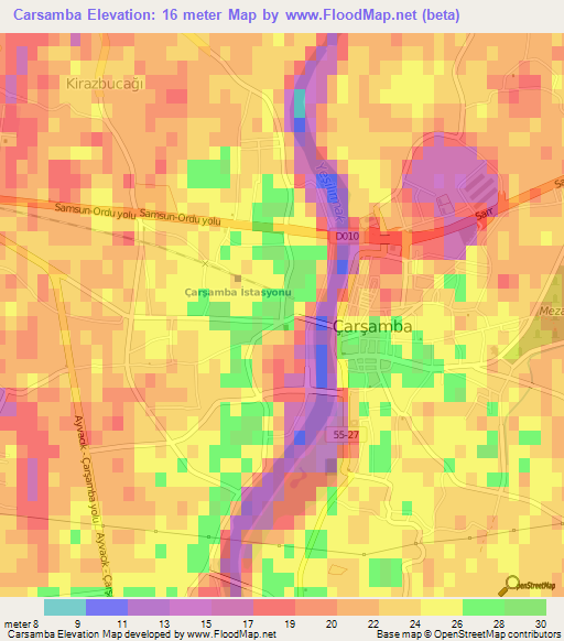 Carsamba,Turkey Elevation Map