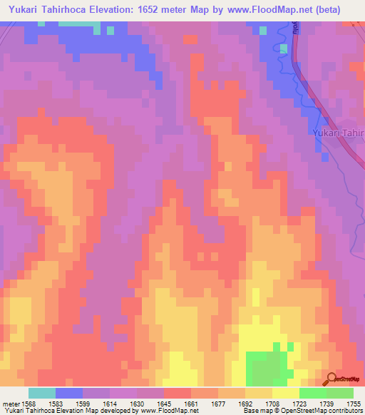 Yukari Tahirhoca,Turkey Elevation Map