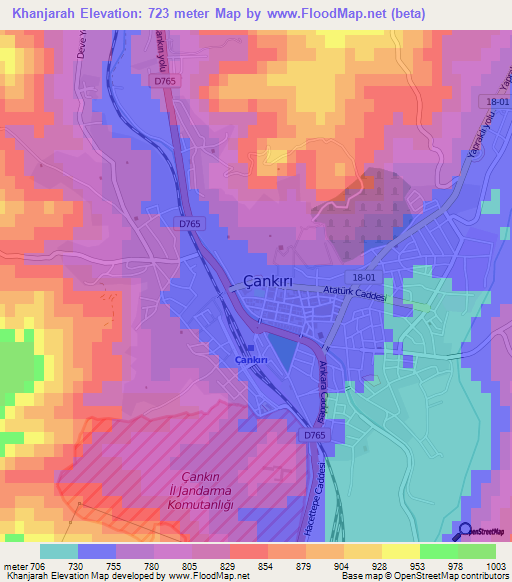 Khanjarah,Turkey Elevation Map