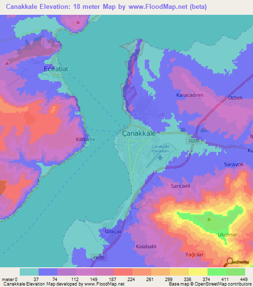 Canakkale,Turkey Elevation Map