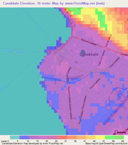 Canakkale,Turkey Elevation Map