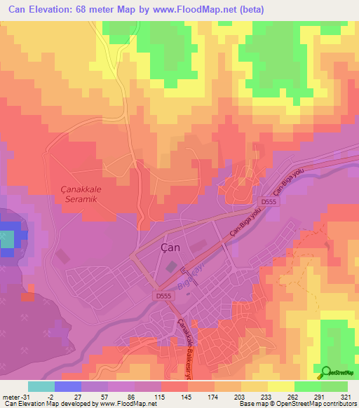 Can,Turkey Elevation Map