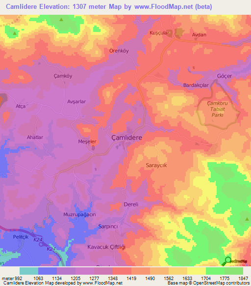 Camlidere,Turkey Elevation Map