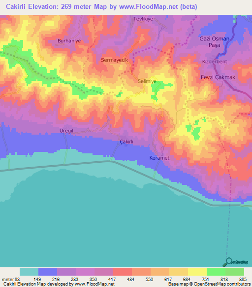 Cakirli,Turkey Elevation Map